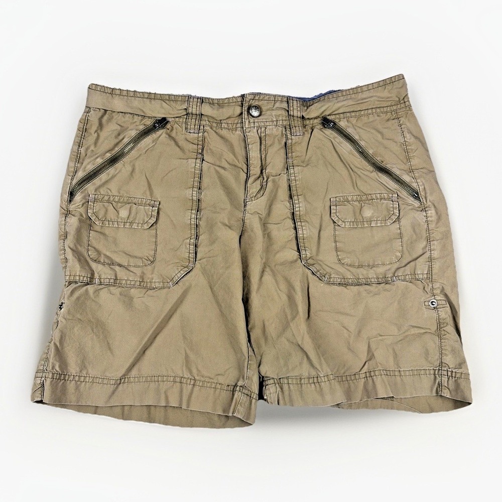Athleta Cargo Shorts Womens 12 Tan Khaki Cotton Multi Pocket Hiking Outdoor